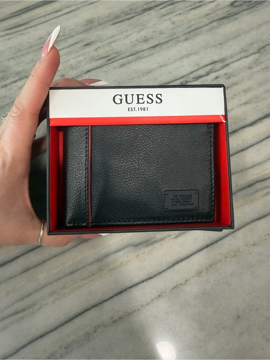 Guess Other - GUESS Black Leather Men's Wallet with Red Accent